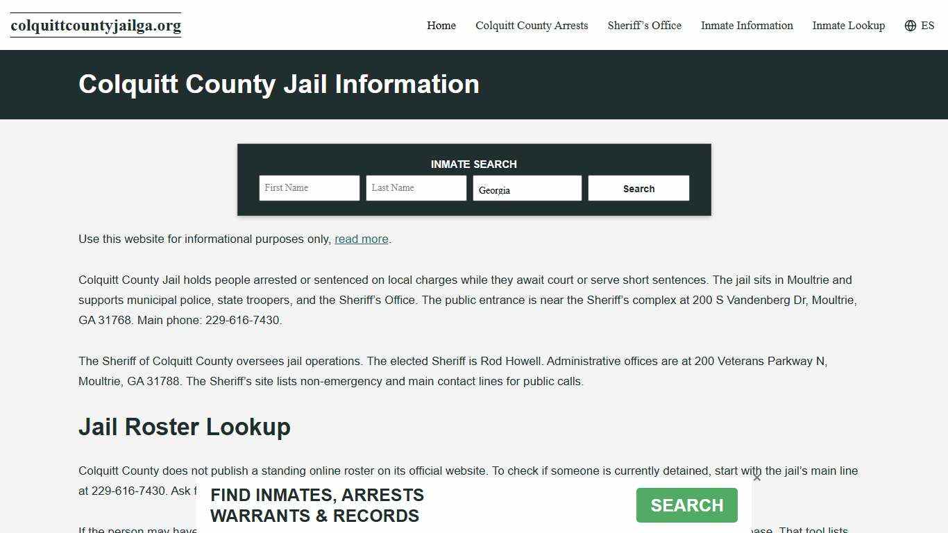 Colquitt County, GA Jail Roster, Inmate Info