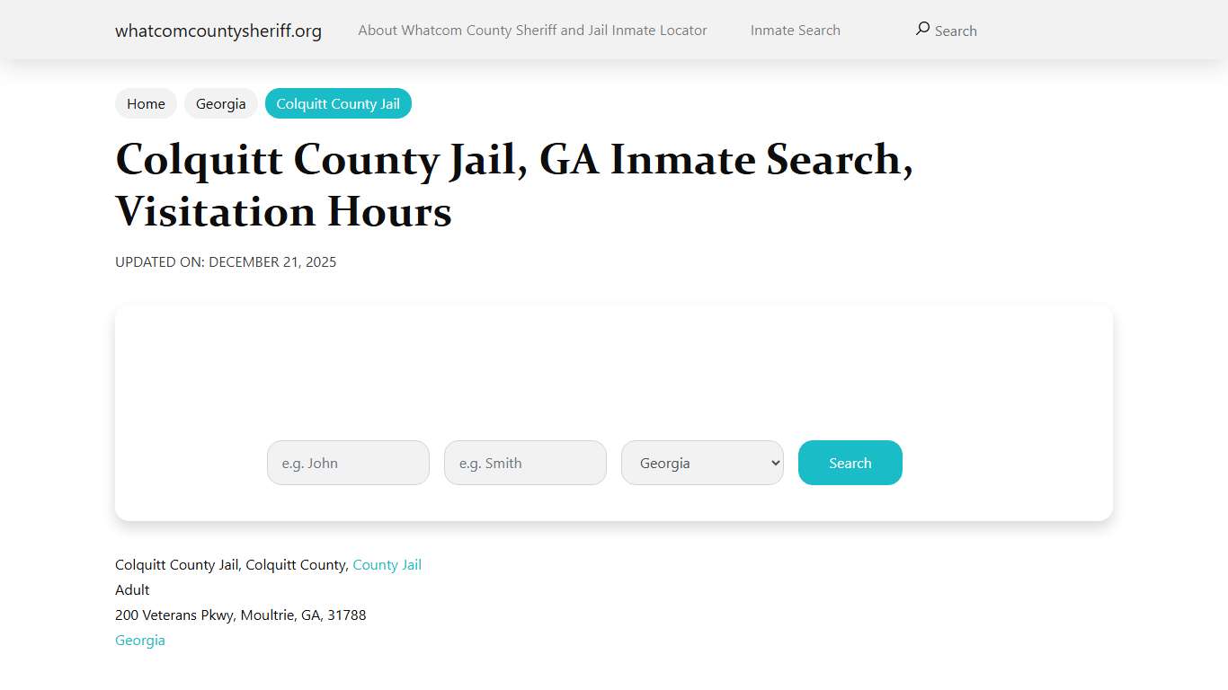 Colquitt County Jail, GA Inmate Search, Visitation Hours