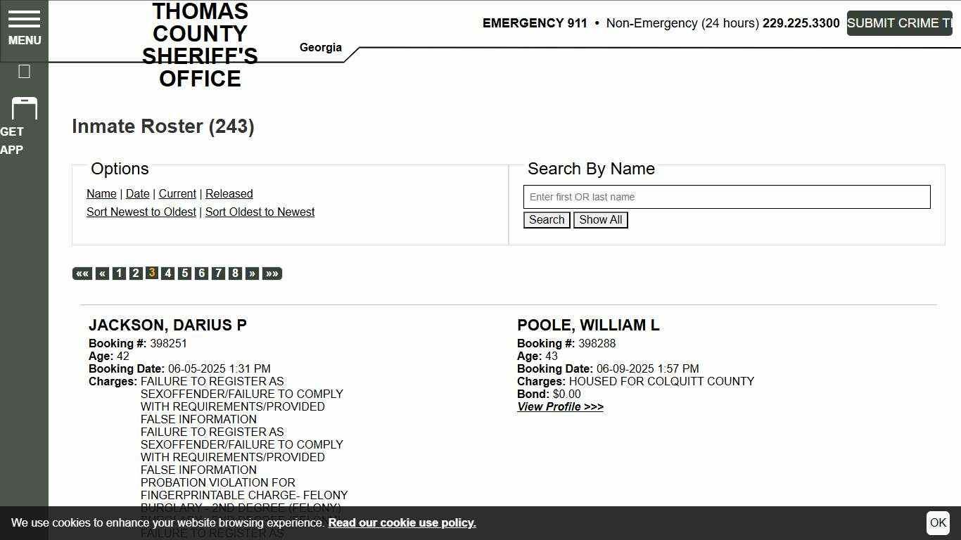 Inmate Roster Thomas County Sheriff's Office Searching Sort Booking Time - Descending Page 3